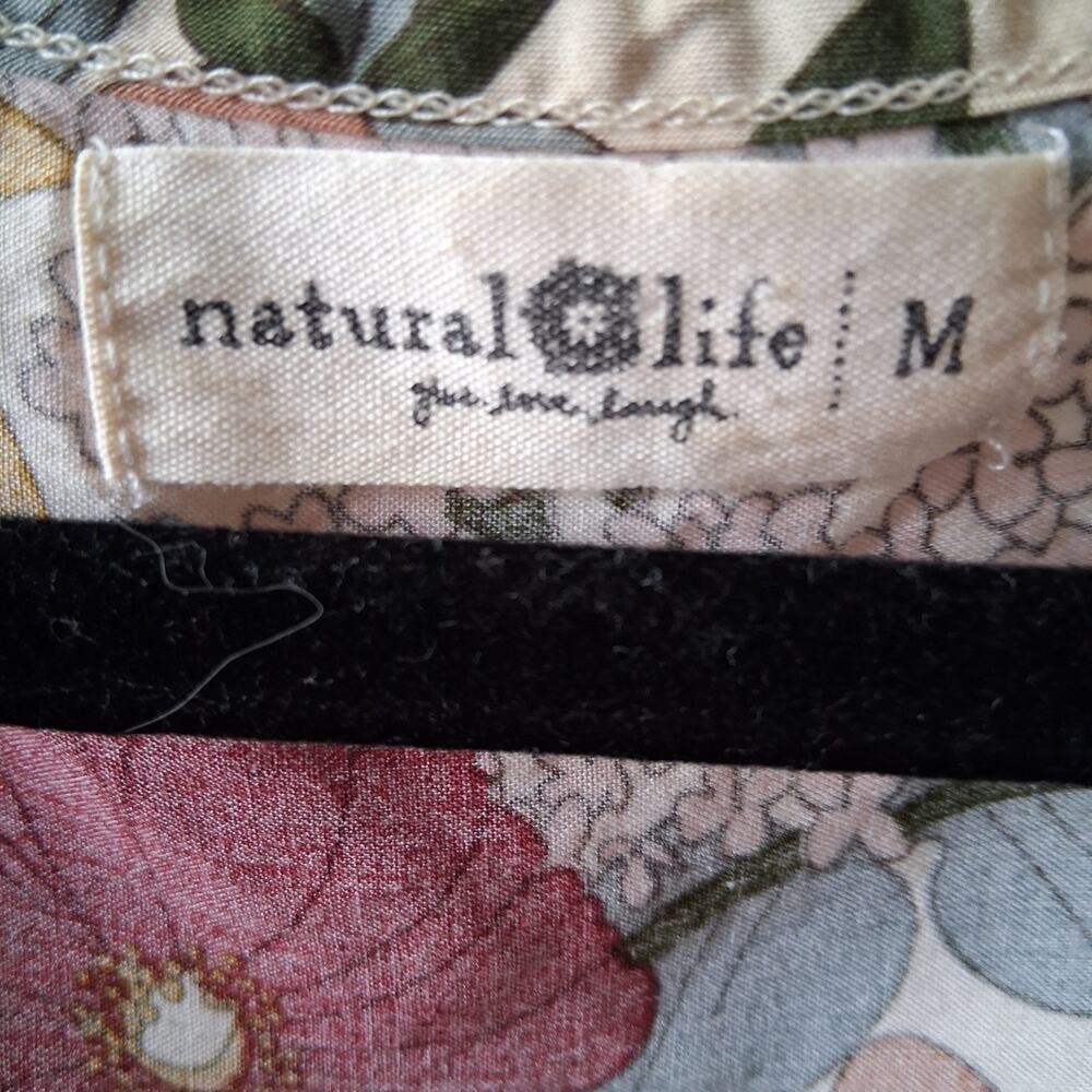 Natural Life Women V Neck Loose Top Botanical Multicolor Bohemian Boho Chic-M - Picture 2 of 9